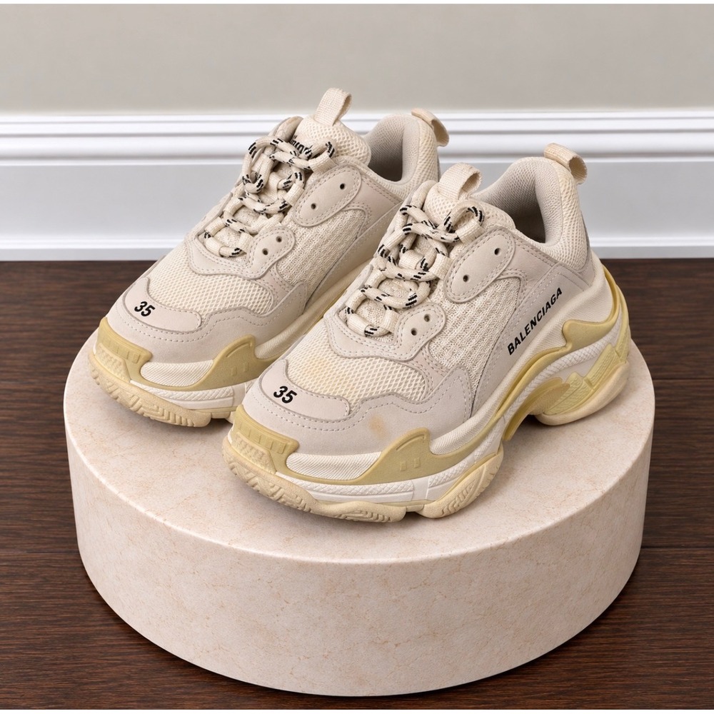 Balenciaga Triple S Sneakers Cream Beige Chunky Dad Shoes Size 35 524036